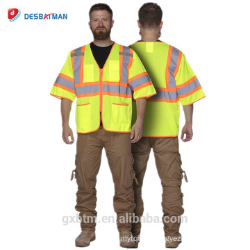 100% Polyester High Visibility Safety Reflective Jacket High Hi Vis Vest with Zipper,Fluo Hi-vis Gilet Fluorescent